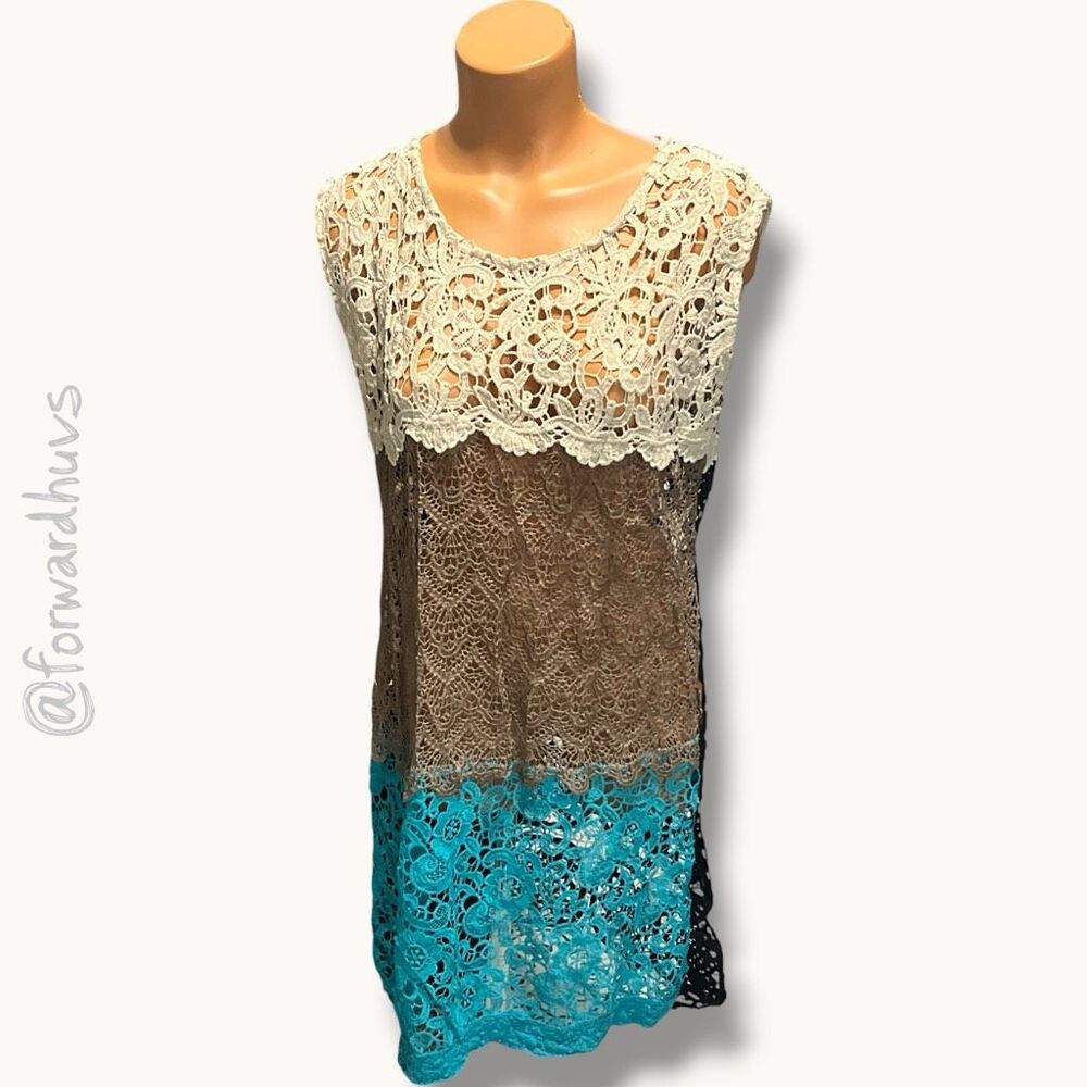 L&B Crochet Color‑Block Tunic – Size M